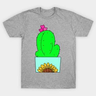 Cute Cactus Design #45: Sunflower Pot Cactus T-Shirt